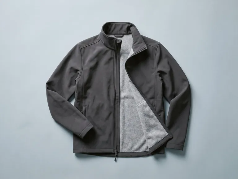 Giacca softshell grigio scuro con zip e interno in micropile