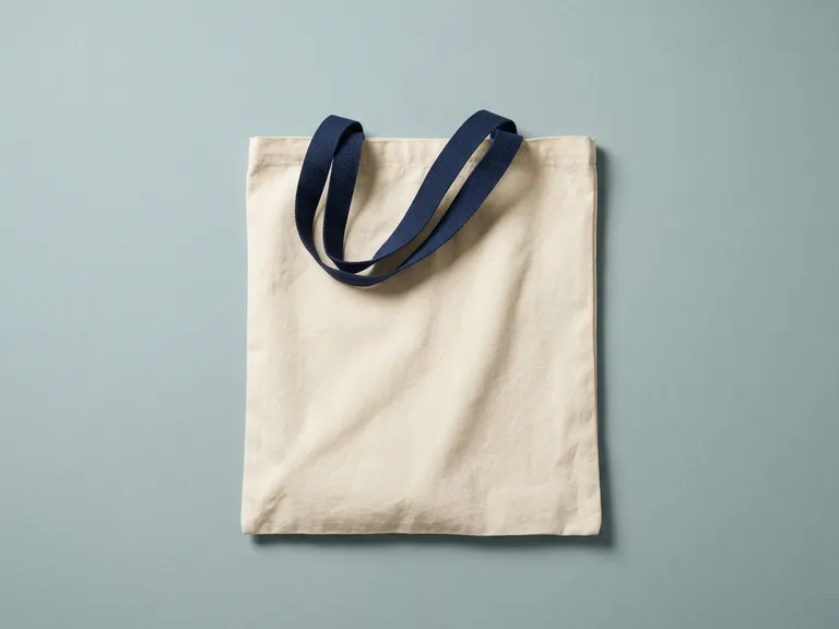 Shopper in tela di cotone naturale con manici blu