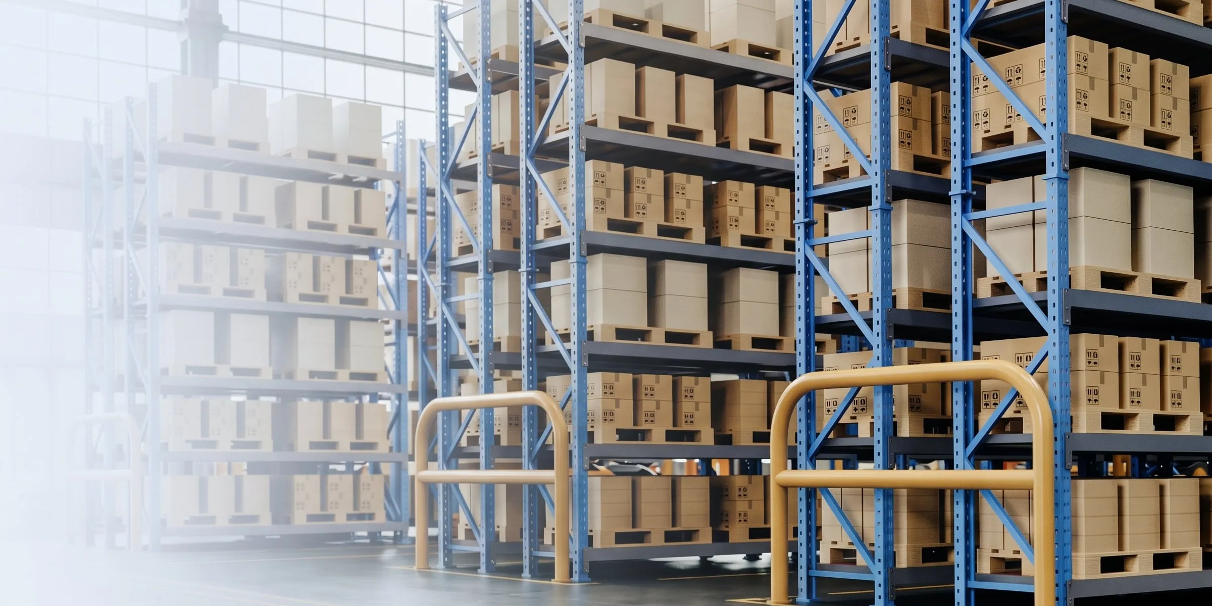 Scaffalature industriali portapallet cariche in un magazzino