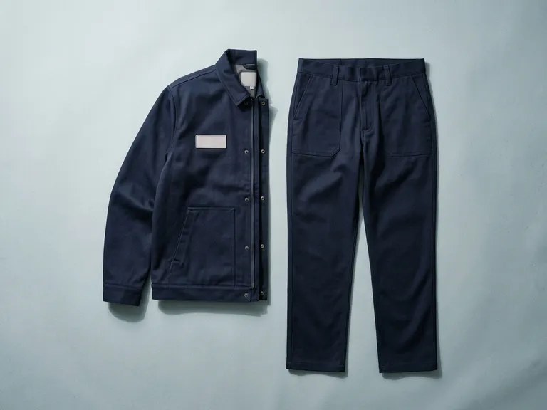 Giacca e pantaloni blu scuro contro l’arco elettrico