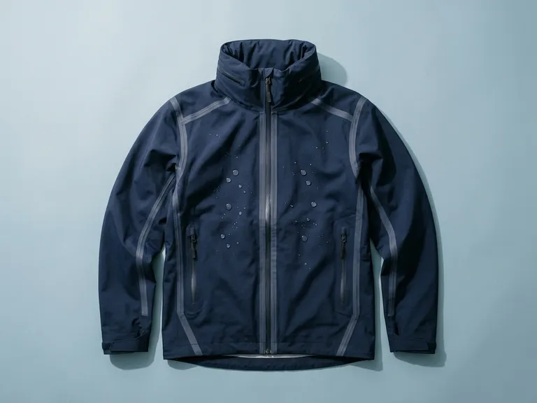 Giacca impermeabile blu scuro con cappuccio