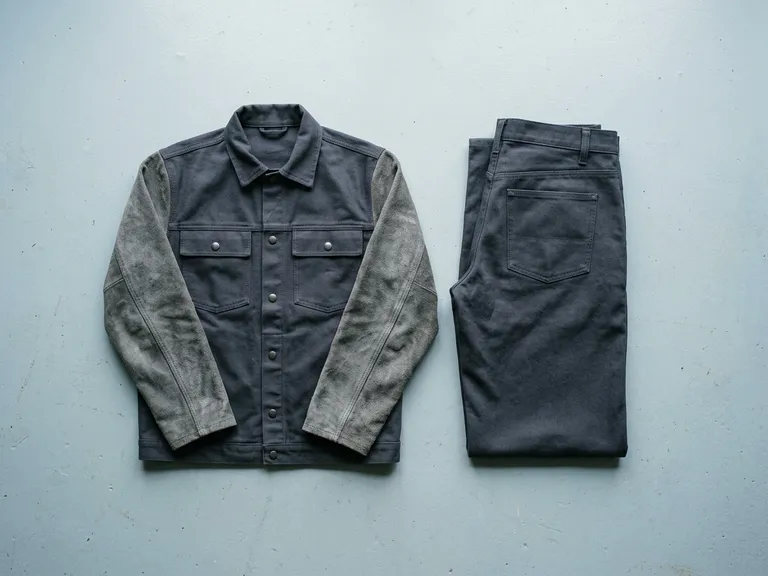 Giacca e pantaloni per saldatura in tessuto blu e grigio