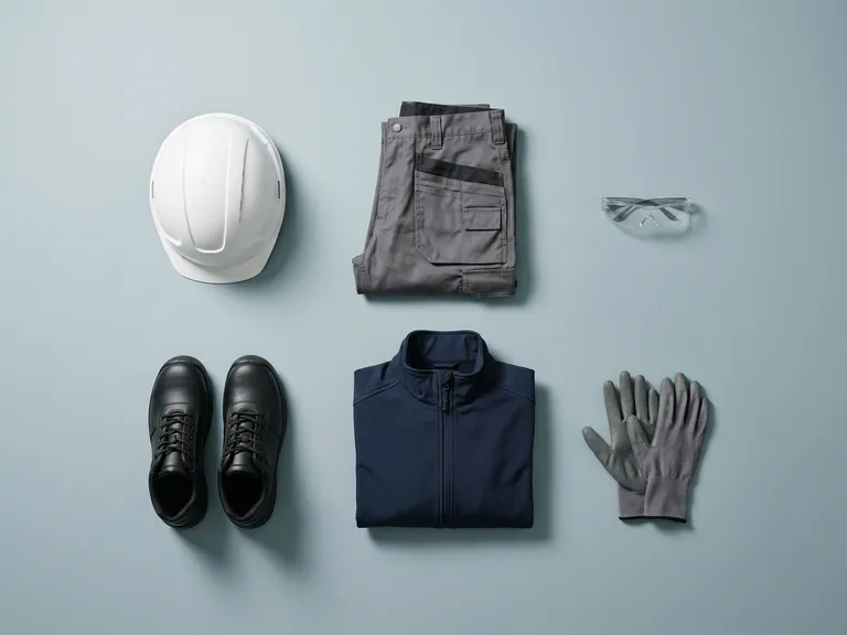 Kit per operatore: elmetto bianco, pantaloni, occhiali, scarpe, felpa e guanti
