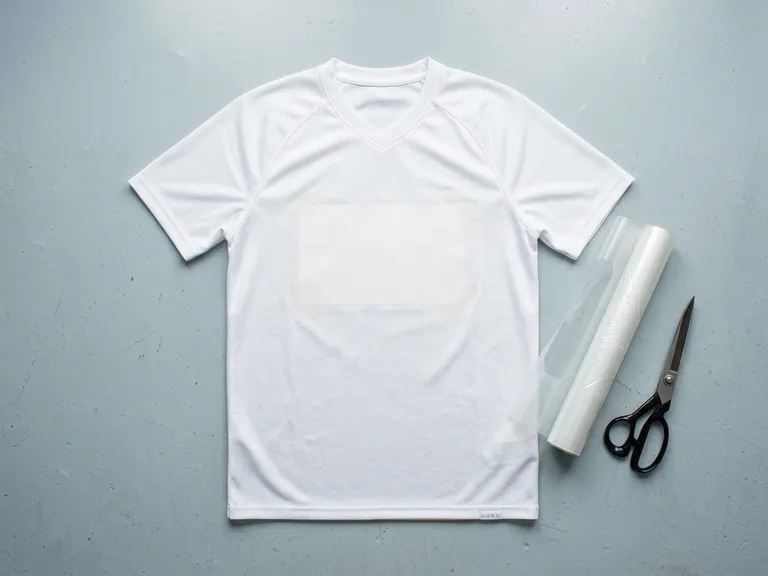 Maglia bianca con lo spazio per il logo dello sponsor, pellicola e forbici