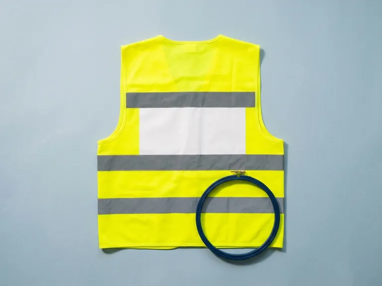 Gilet ad alta visibilità giallo con una fascia bianca per il logo
