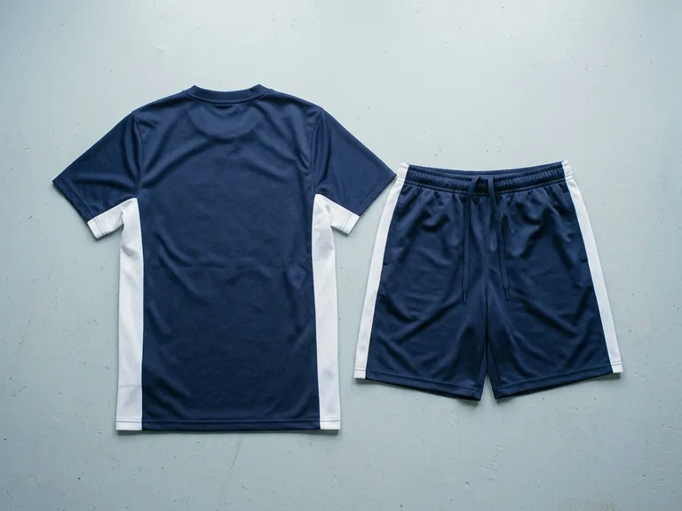 Maglia da gara e pantaloncini blu con inserti bianchi