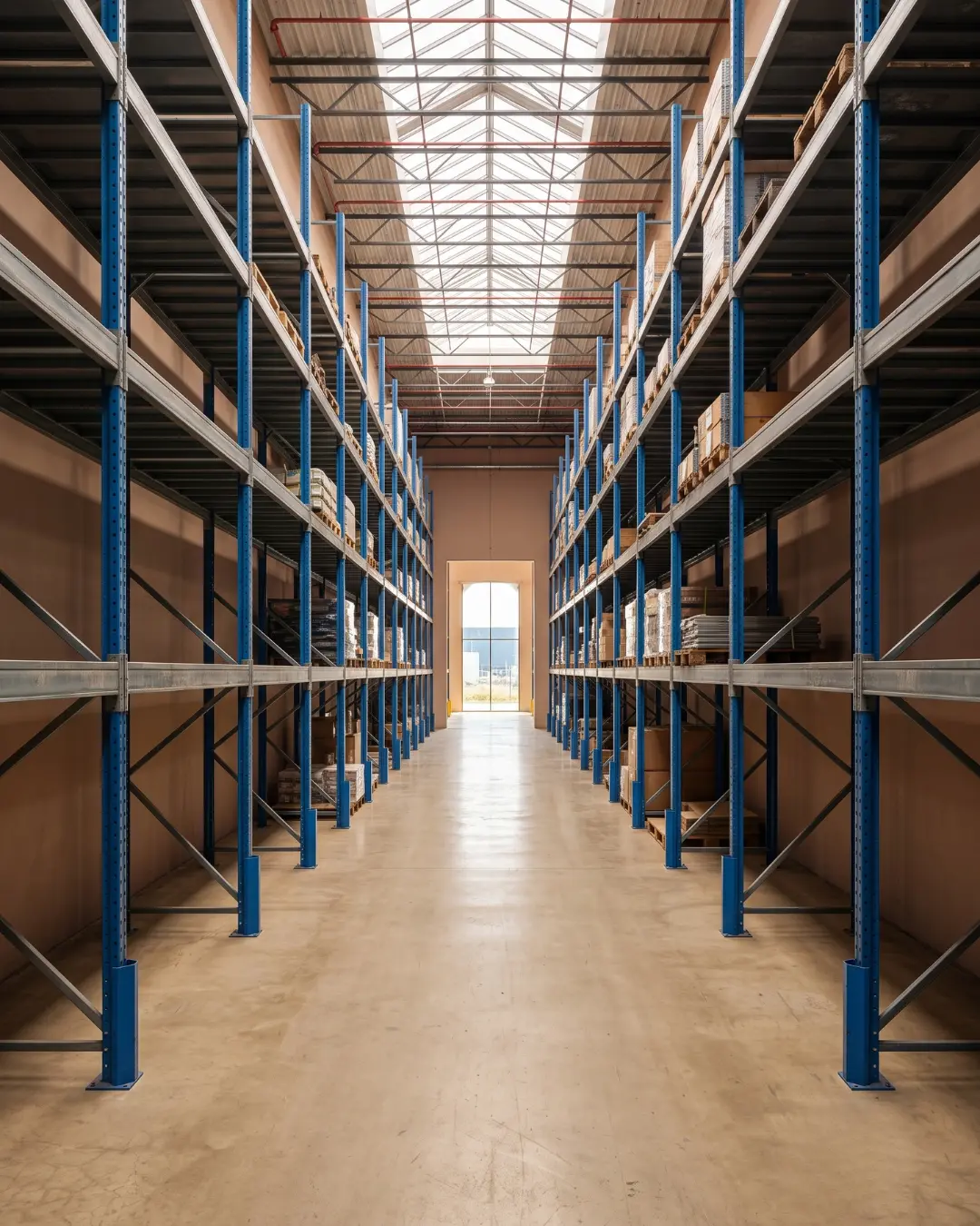 Corsia di scaffalature portapallet in un magazzino